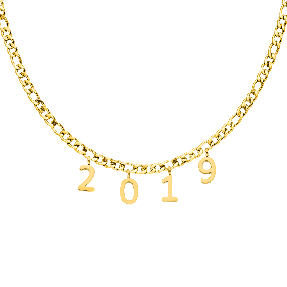 Jahreszahl Kette 18K vergoldet wasserfest personalisiert Damen