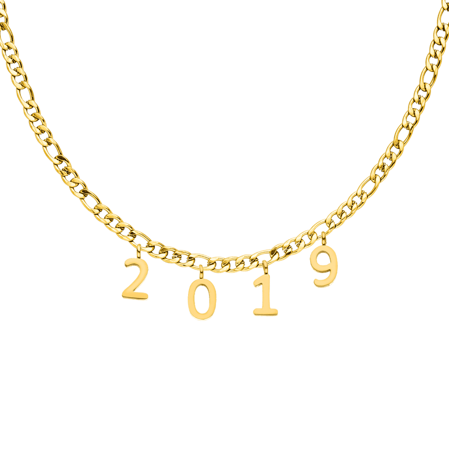 Jahreszahl Kette 18K vergoldet wasserfest personalisiert Damen