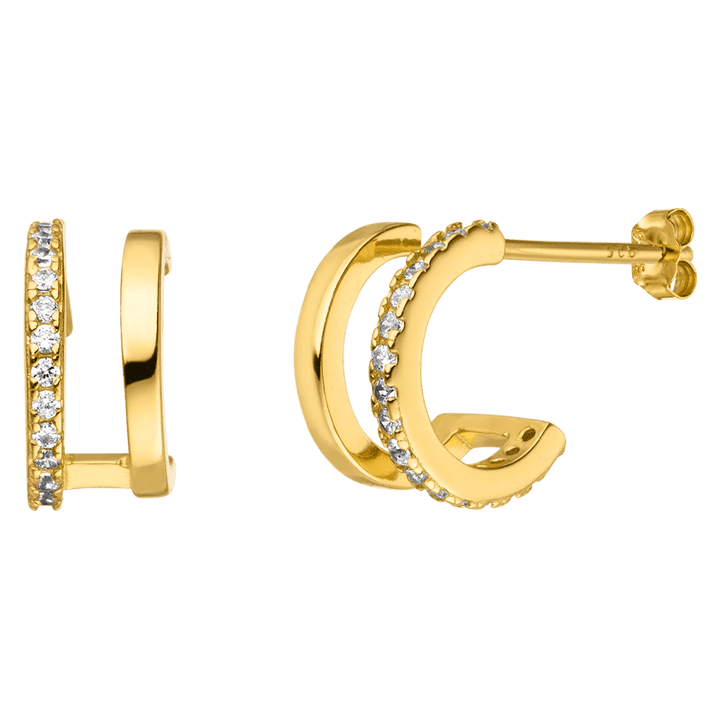 Doppel Ohrstecker gold Zirkonia Echtsilber 18K vergoldet