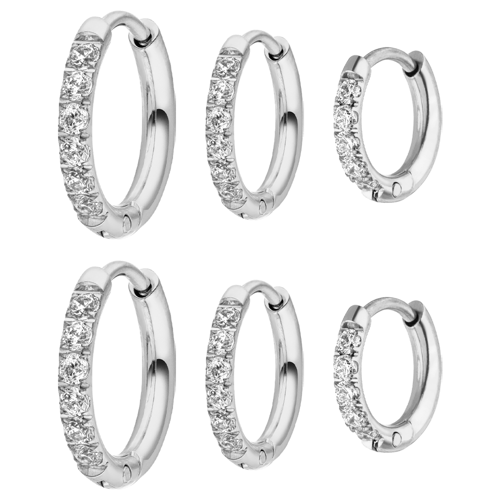 6er Ohrring Set Silber Glitzer Steinchen wasserfest