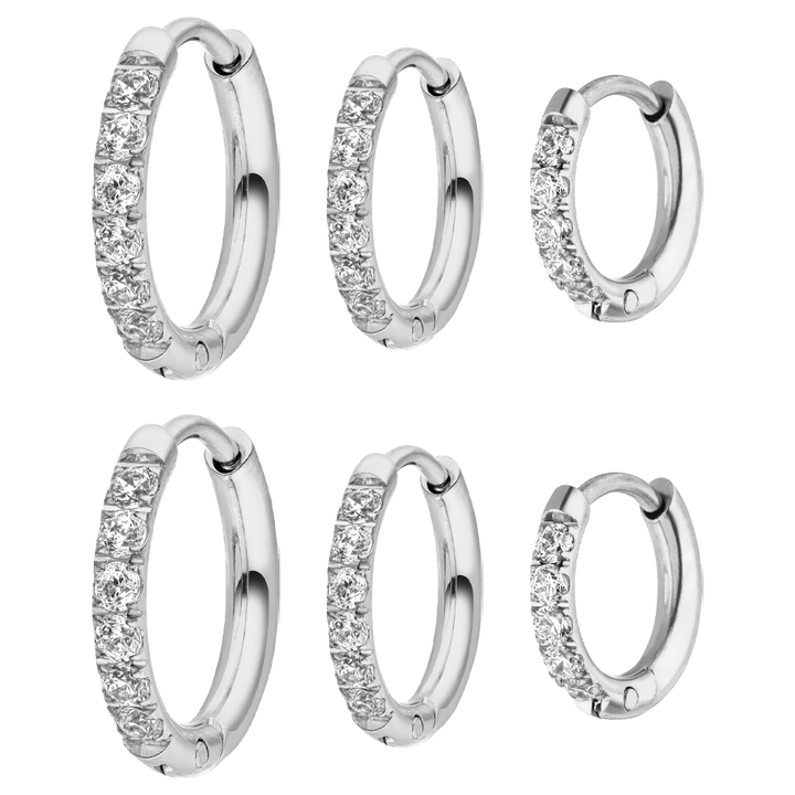 6er Ohrring Set Silber Glitzer Steinchen wasserfest