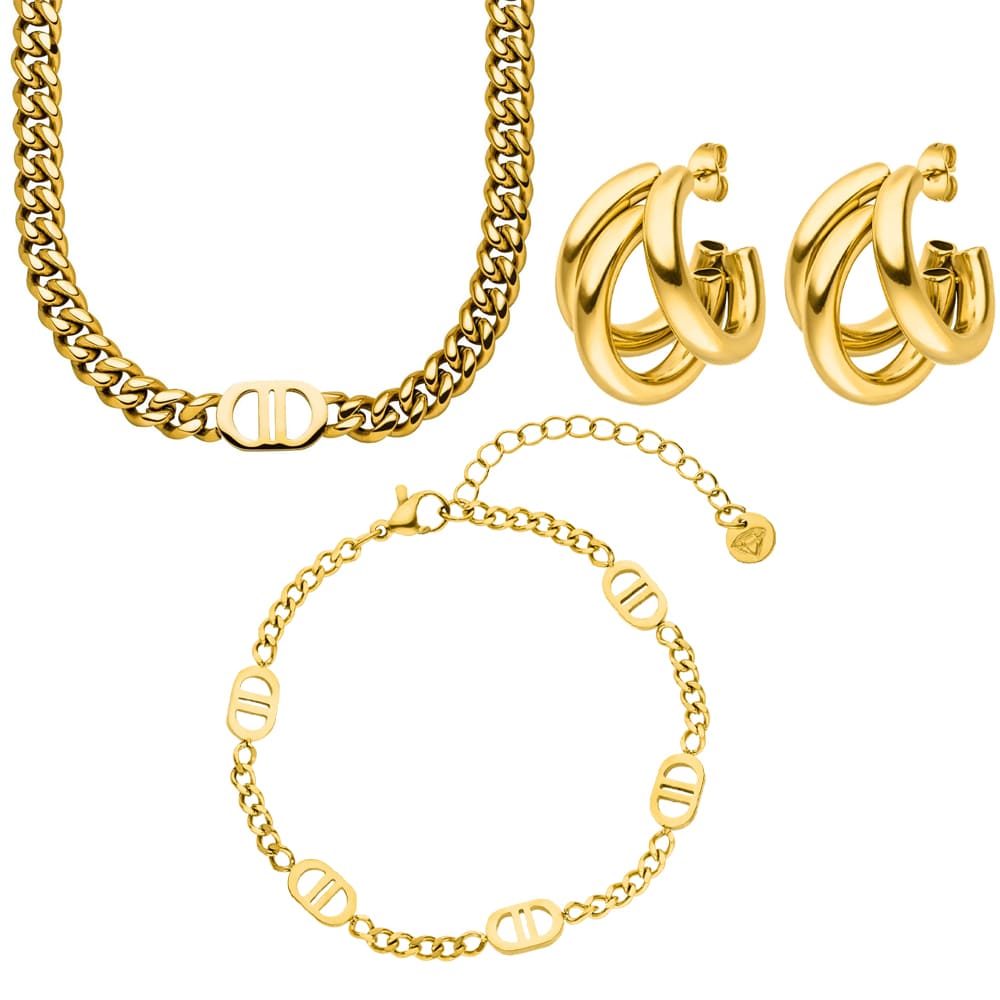 Armband Kette Ohrringe Set vergoldet wasserfest Schmuck Edelstahl