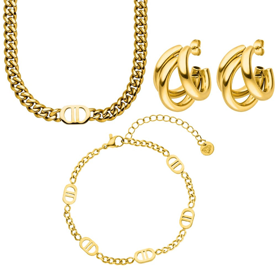 Armband Kette Ohrringe Set vergoldet wasserfest Schmuck Edelstahl