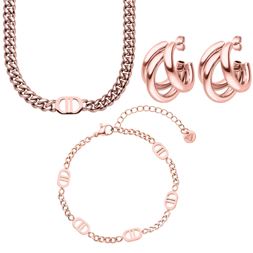 Roségold Schmuck Set Kette Armband Ohrstecker Edelstahl