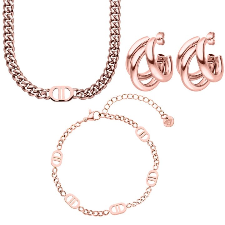Roségold Schmuck Set Kette Armband Ohrstecker Edelstahl