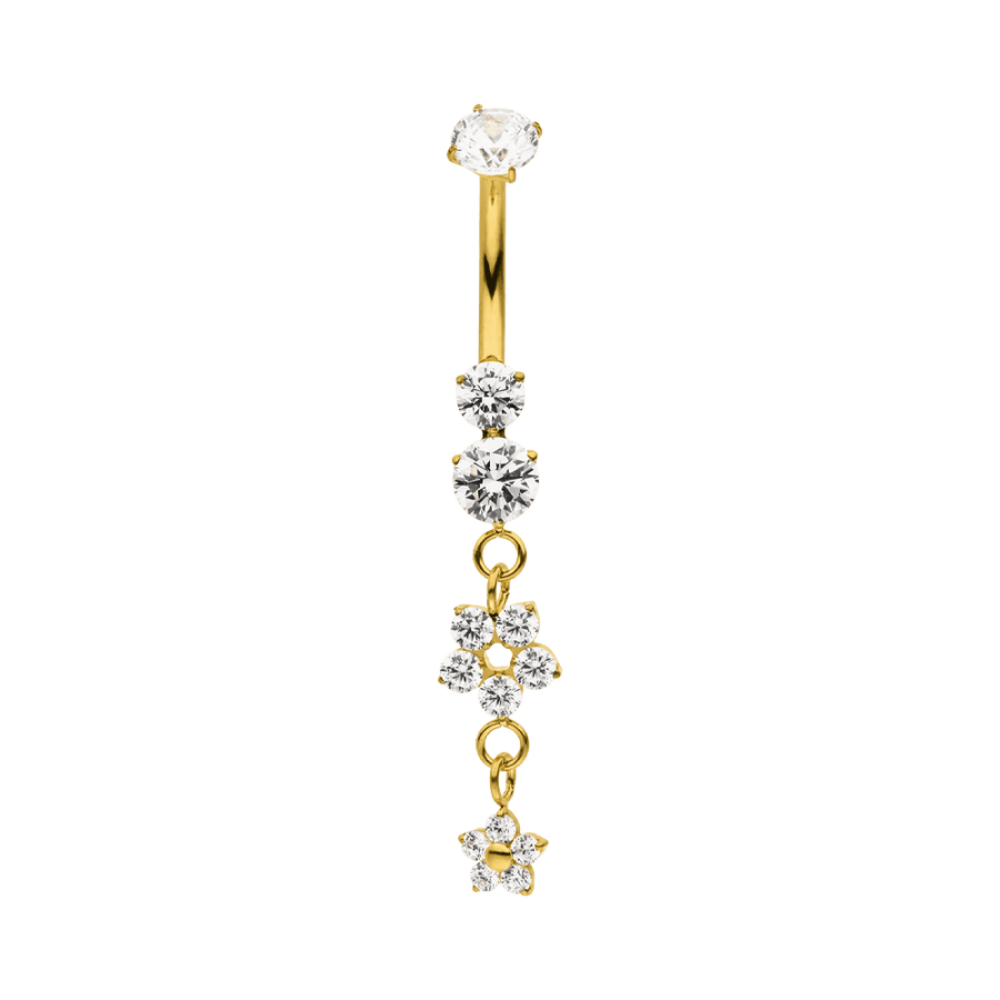 Bauchnabelpiercing Titan Blumen Anhänger hängend 18K vergoldet
