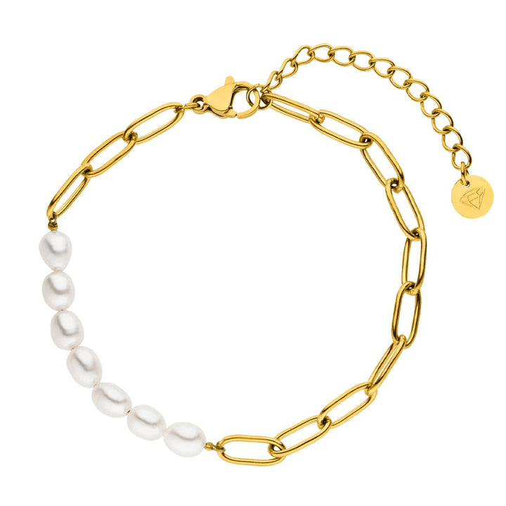Armband mit Perlen halbseitig wasserfest vergoldet Edelstahl