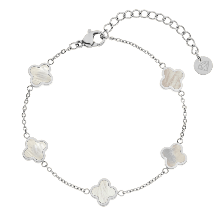 Kleeblatt Armband Clover Perlmutt Silber Edelstahl wasserfest