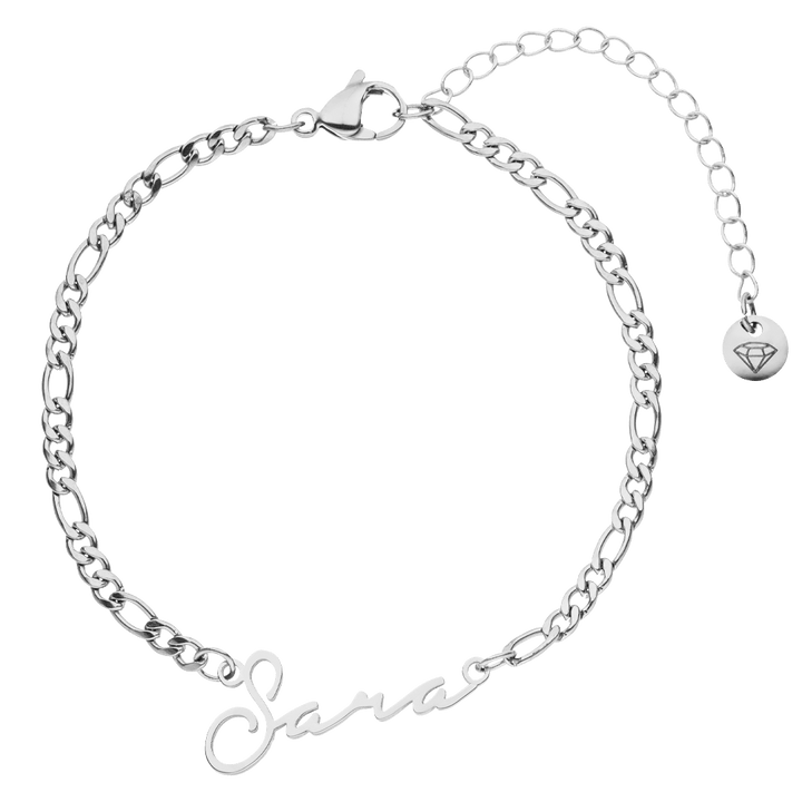 Personalisierte Fußkette mit Name Silber Edelstahl wasserfest