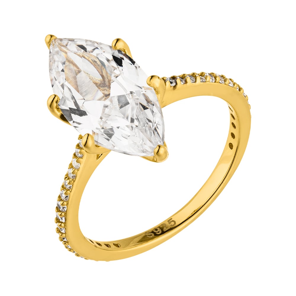 Glitzer Ring aus 925 Silber vergoldet Marquise