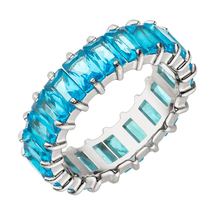 Ring mit blauen Steinen silber Edelstahl Baguette wasserfest