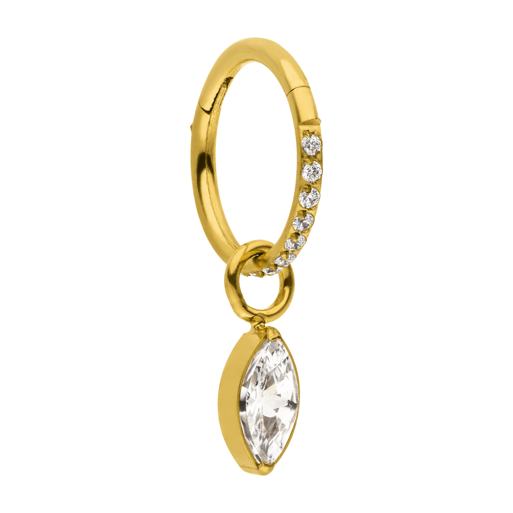 Oval Charm Anhänger Zirkonia für Clicker Piercing gold