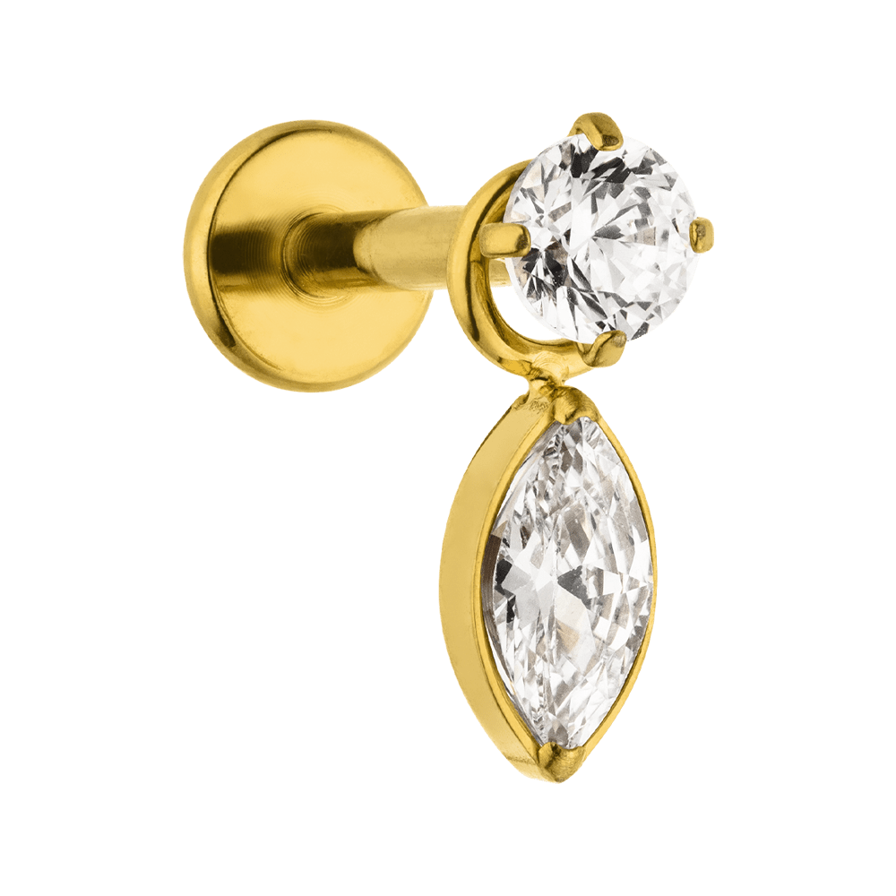 Oval Anhänger Zirkonia für Labret Piercings gold Charm