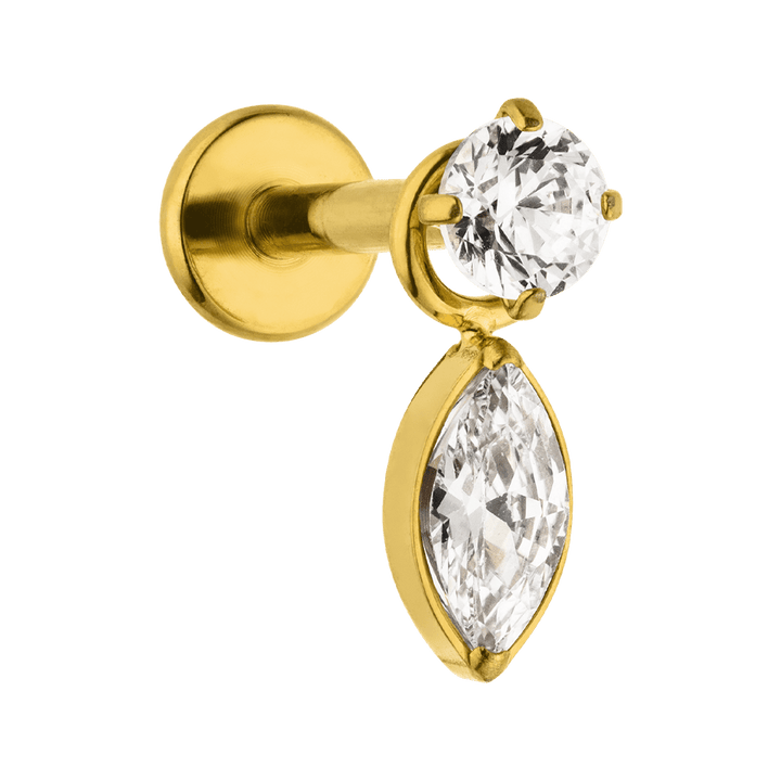 Oval Anhänger Zirkonia für Labret Piercings gold Charm