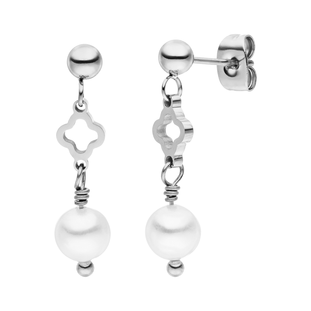 Ohrhänger Kleeblatt Perle Silber wasserfest Edelstahl