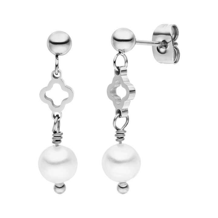 Ohrhänger Kleeblatt Perle Silber wasserfest Edelstahl