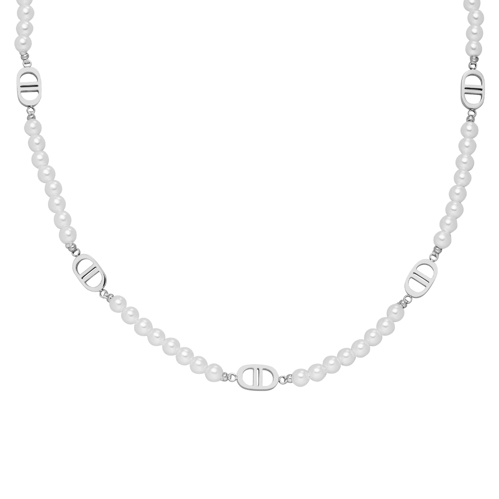 Kette mit Perlen D-Form in Silber wasserfest Edelstahl