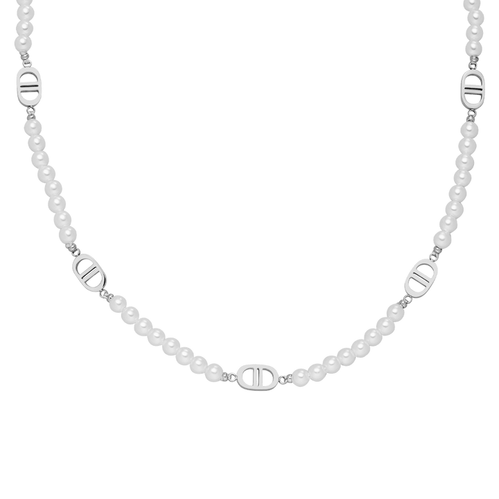 Kette mit Perlen D-Form in Silber wasserfest Edelstahl