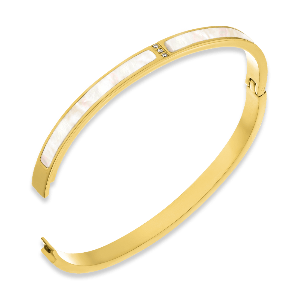 Perlmutt Armreif 18K vergoldet wasserfest Edelstahl Zirkonia