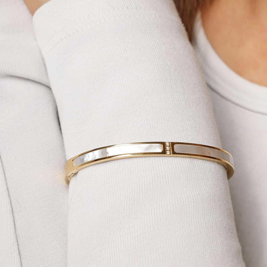 Perlmutt Armreif wasserfest 18K vergoldet Edelstahl Damen