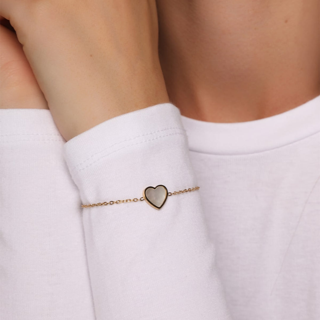 Perlmutt Herz Armband | 18K vergoldet