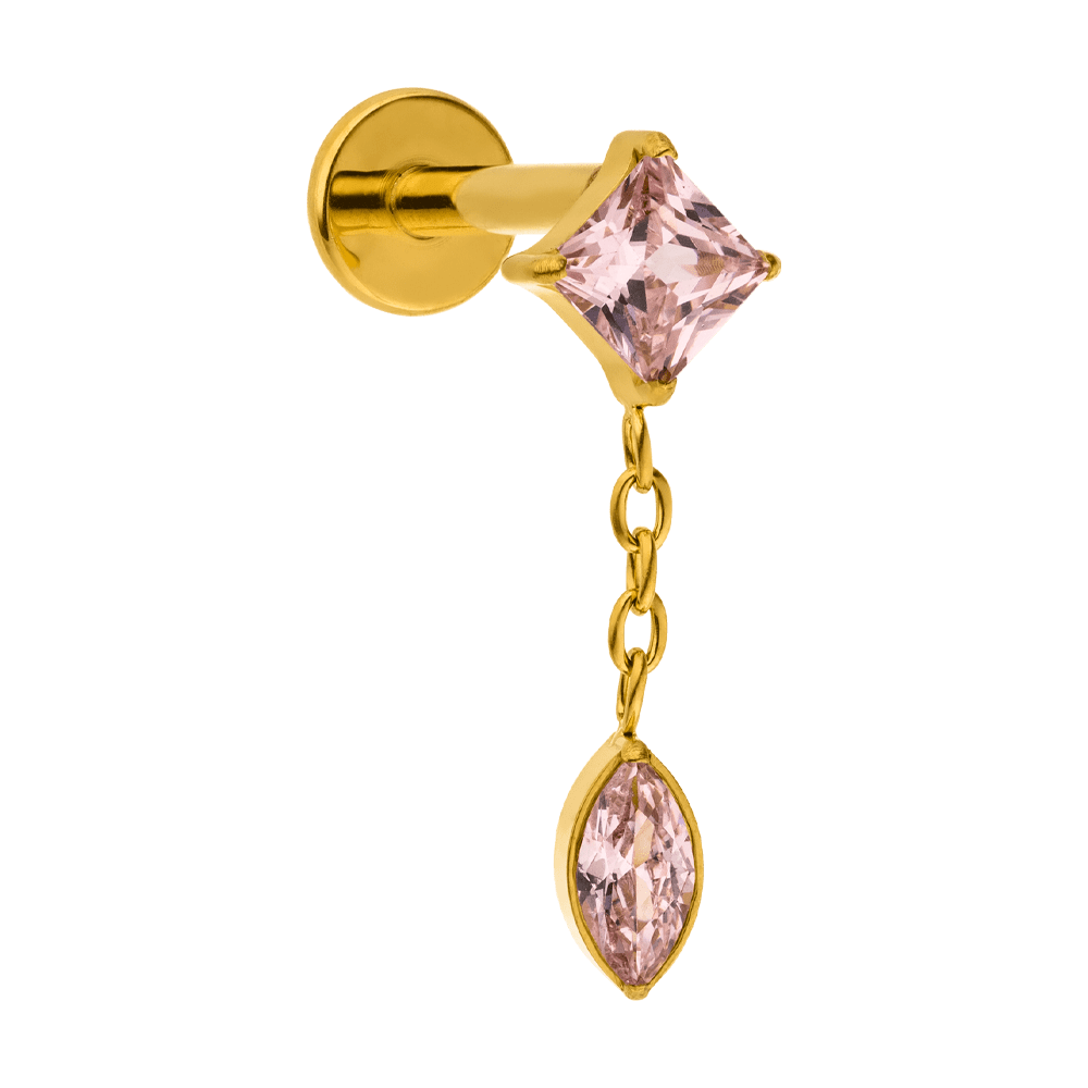 Piercing mit hängendem Stein Pink Titan wasserfest 18K vergoldet 