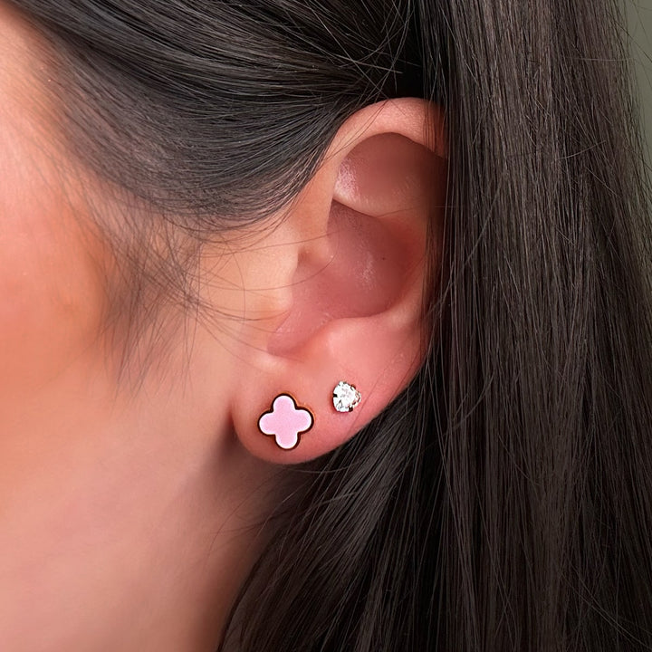 kleine Ohrstecker Pink Kleeblatt Wasserfest