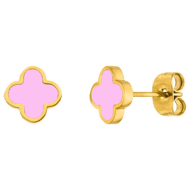 Pinke Clover Ohrstecker medizinisches Chirurgenstahl vergoldet 