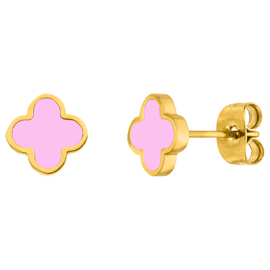 Pinke Clover Ohrstecker medizinisches Chirurgenstahl vergoldet 
