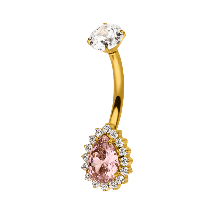 Titan Bauchnabelpiercing mit Tropfen Stein Zirkonia wasserfest Rosa
