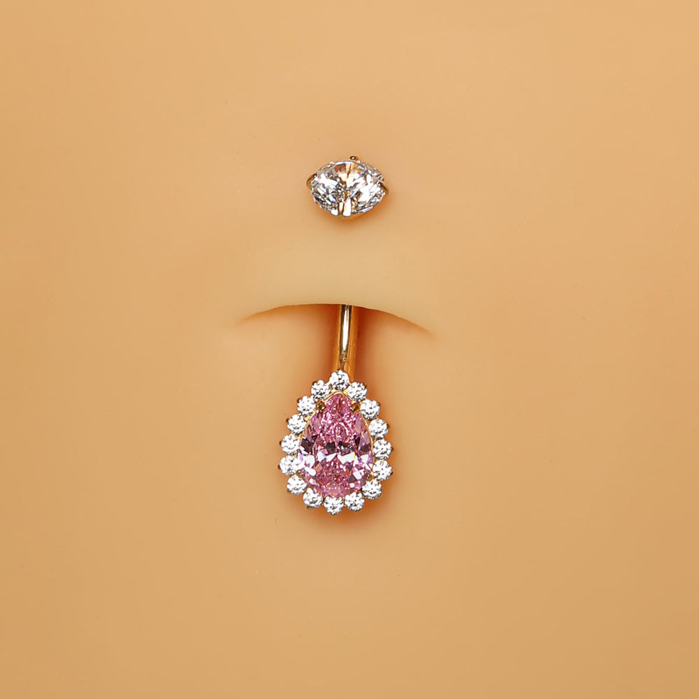 Bauchnabelpiercing Ring gold mit Steinchen Rosa wasserfest