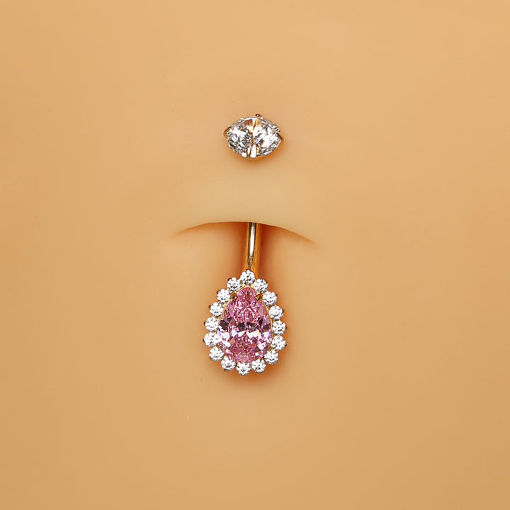 Bauchnabelpiercing Ring gold mit Steinchen Rosa wasserfest
