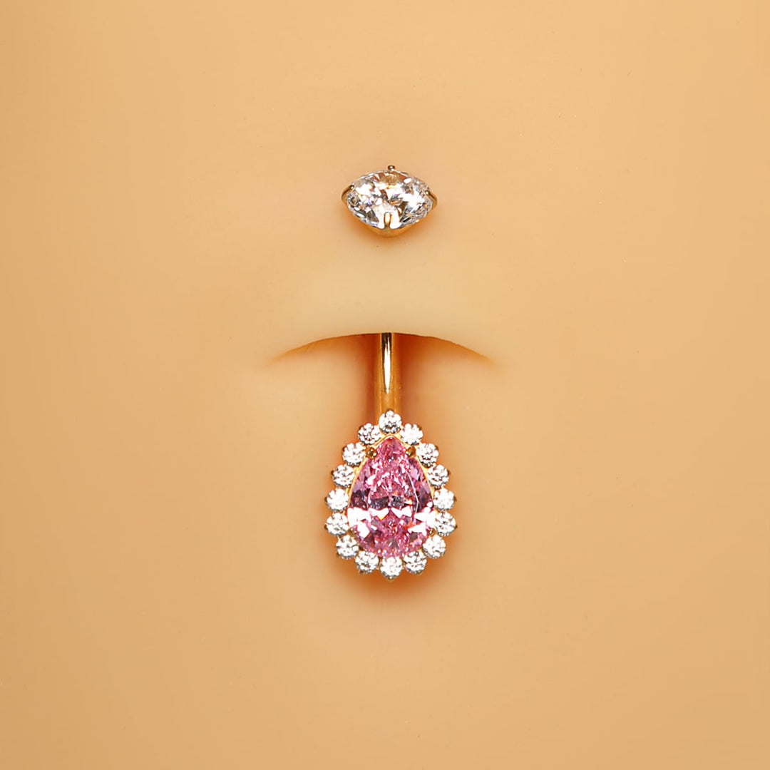 rosa Bauchnabel Piercing Tropfen wasserfest Steinchen Titan