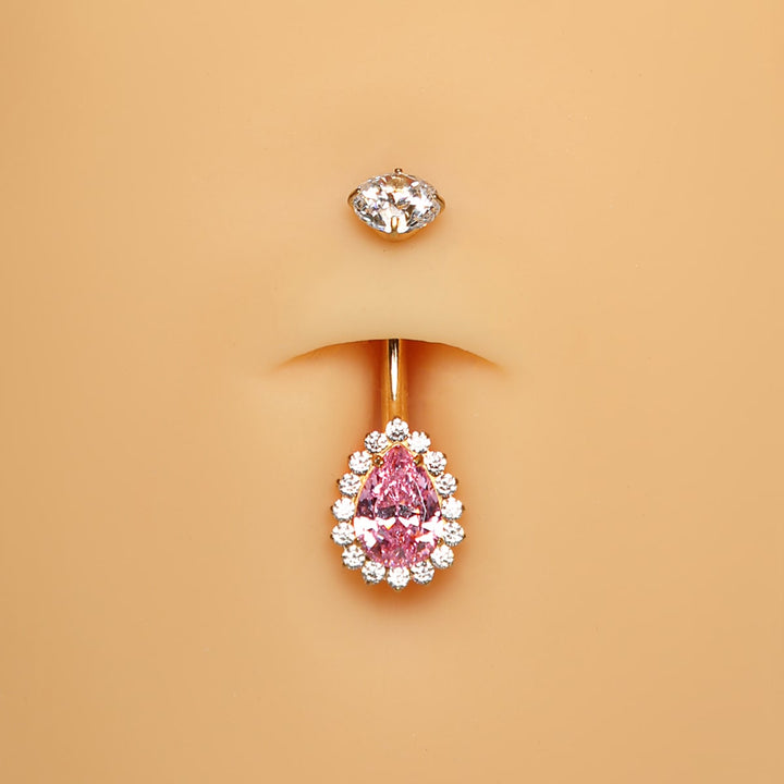 rosa Bauchnabel Piercing Tropfen wasserfest Steinchen Titan