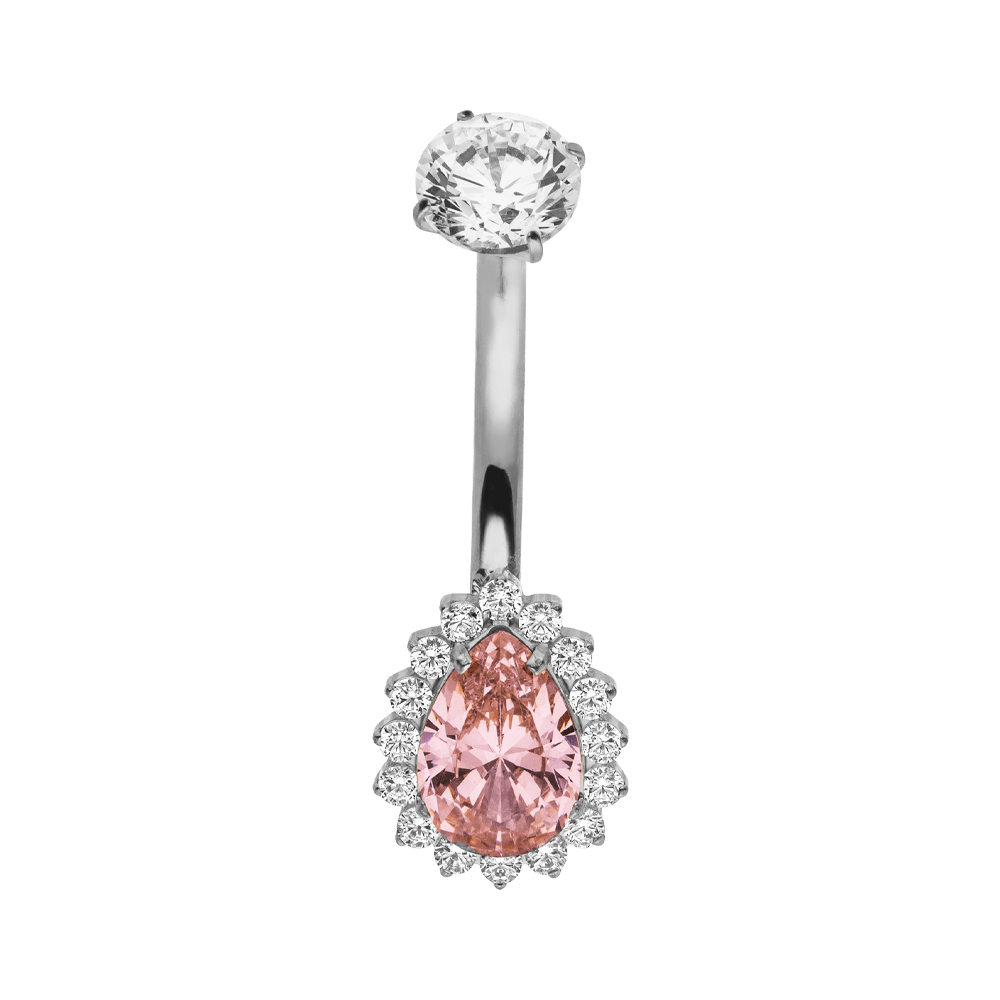 Titan Bauchnabelpiercing mit rosa Stein Zirkonia wasserfest