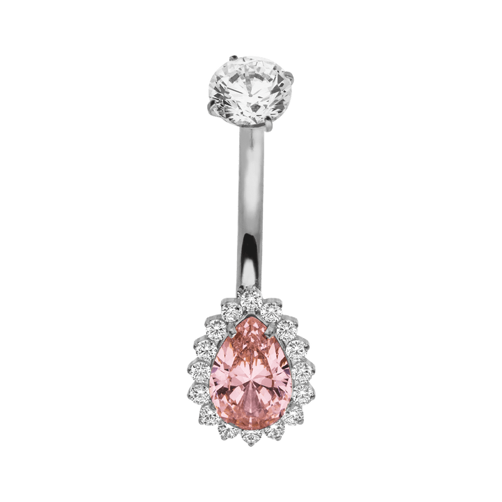 Titan Bauchnabelpiercing mit rosa Stein Zirkonia wasserfest