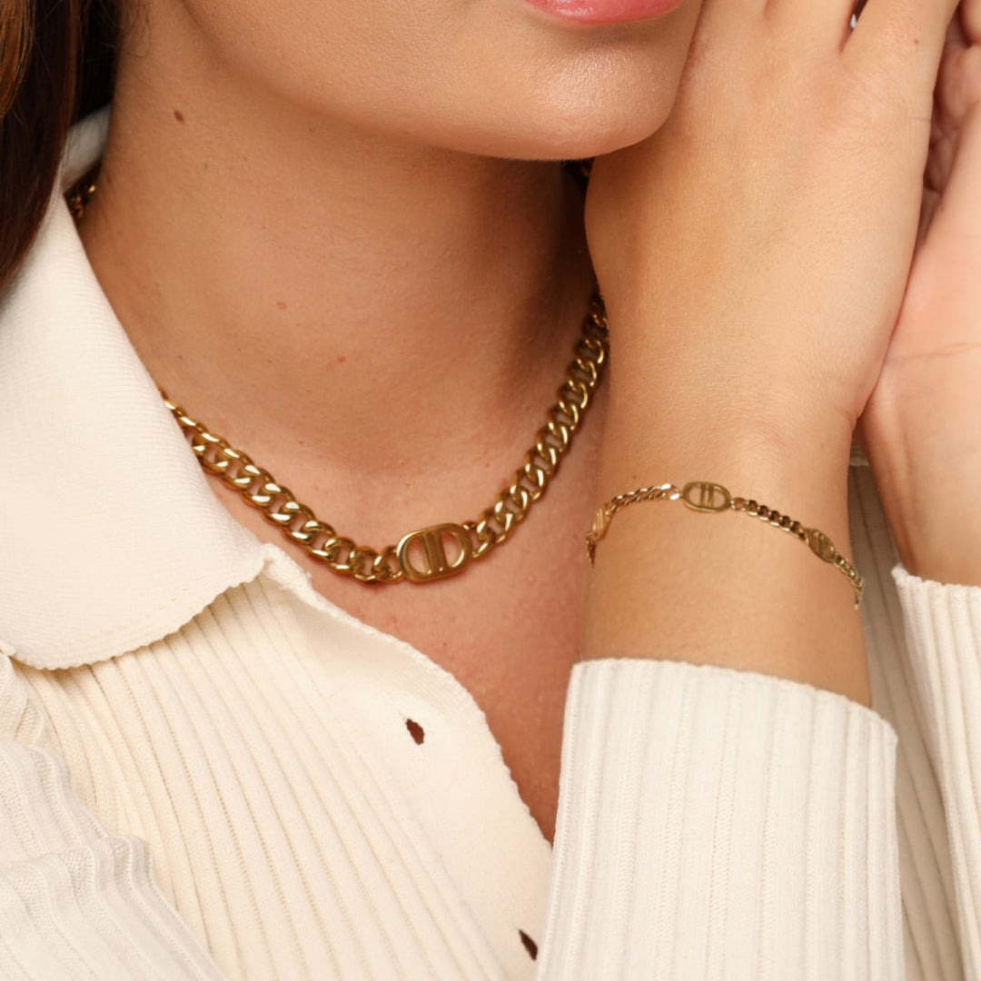 Schmuck Set Damen 18K vergoldet Edelstahl wasserfest