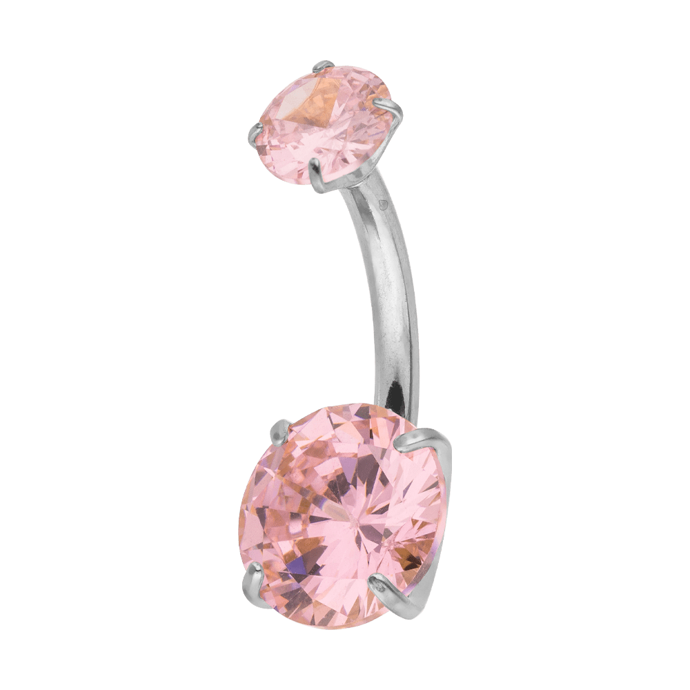 Bauchnabelpiercing Titan Silber wasserfest Rosa Steinchen