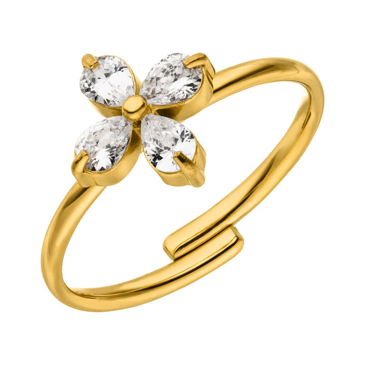 Blumen Ring verstellbar Gold mit Zirkonia Steinchen wasserfest
