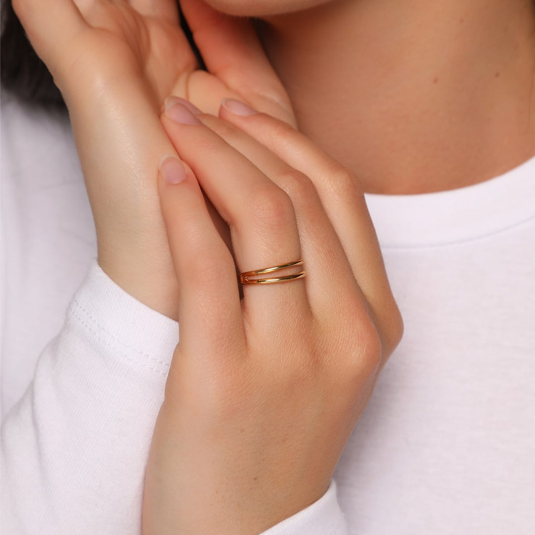 Ring mit zwei Reihen gold elegant Damen wasserfest