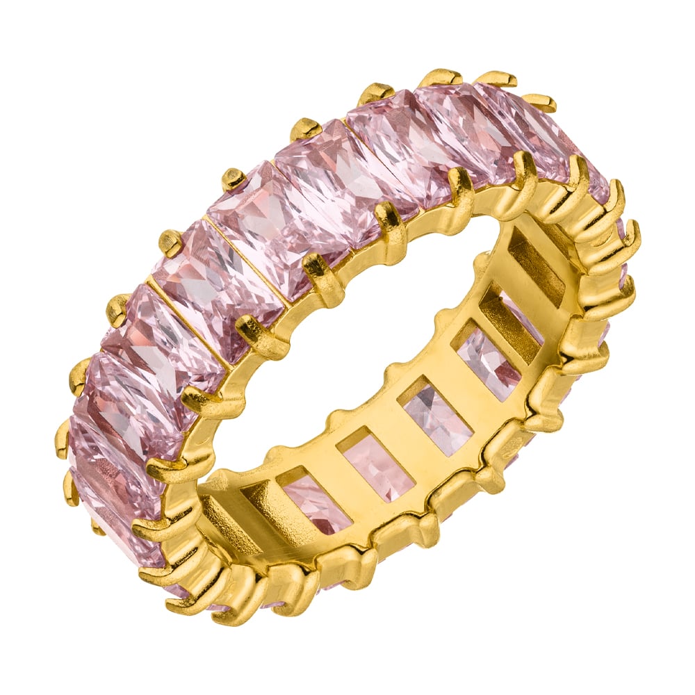 Ring Pink Rosa Steine wasserfest Gold Edelstahl