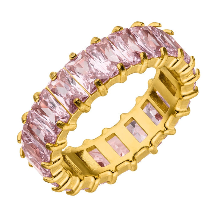 Ring Pink Rosa Steine wasserfest Gold Edelstahl
