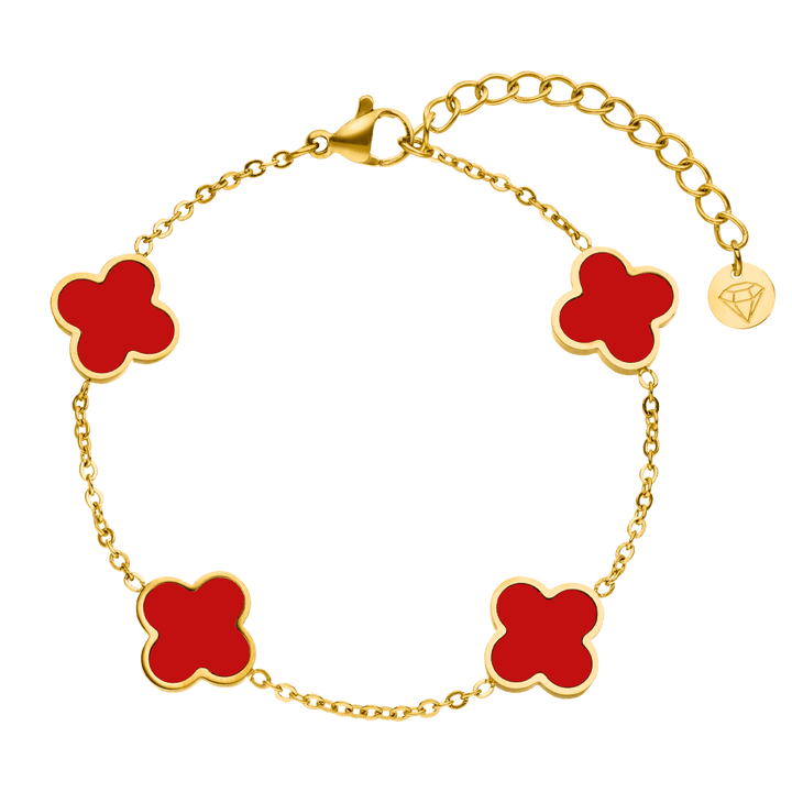 vergoldetes Clover Armband mit roten Kleeblättern wasserfest