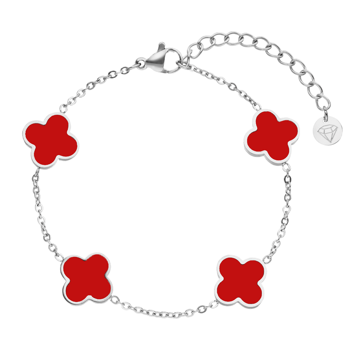 silbernes Clover Armband mit roten Kleeblättern wasserfest