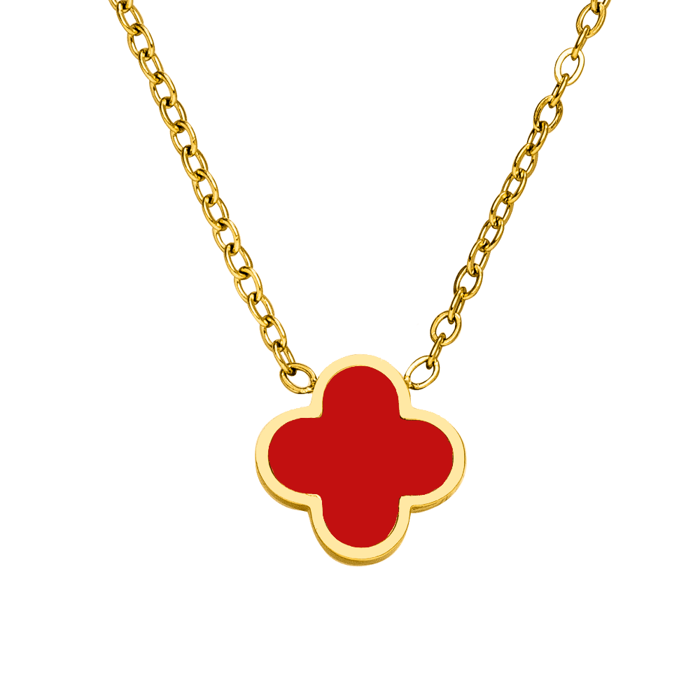 Clover Halskette Kleeblatt Rot Chirurgenstahl 18K vergoldet 