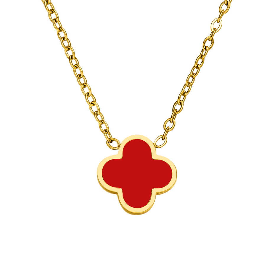 Clover Halskette Kleeblatt Rot Chirurgenstahl 18K vergoldet 
