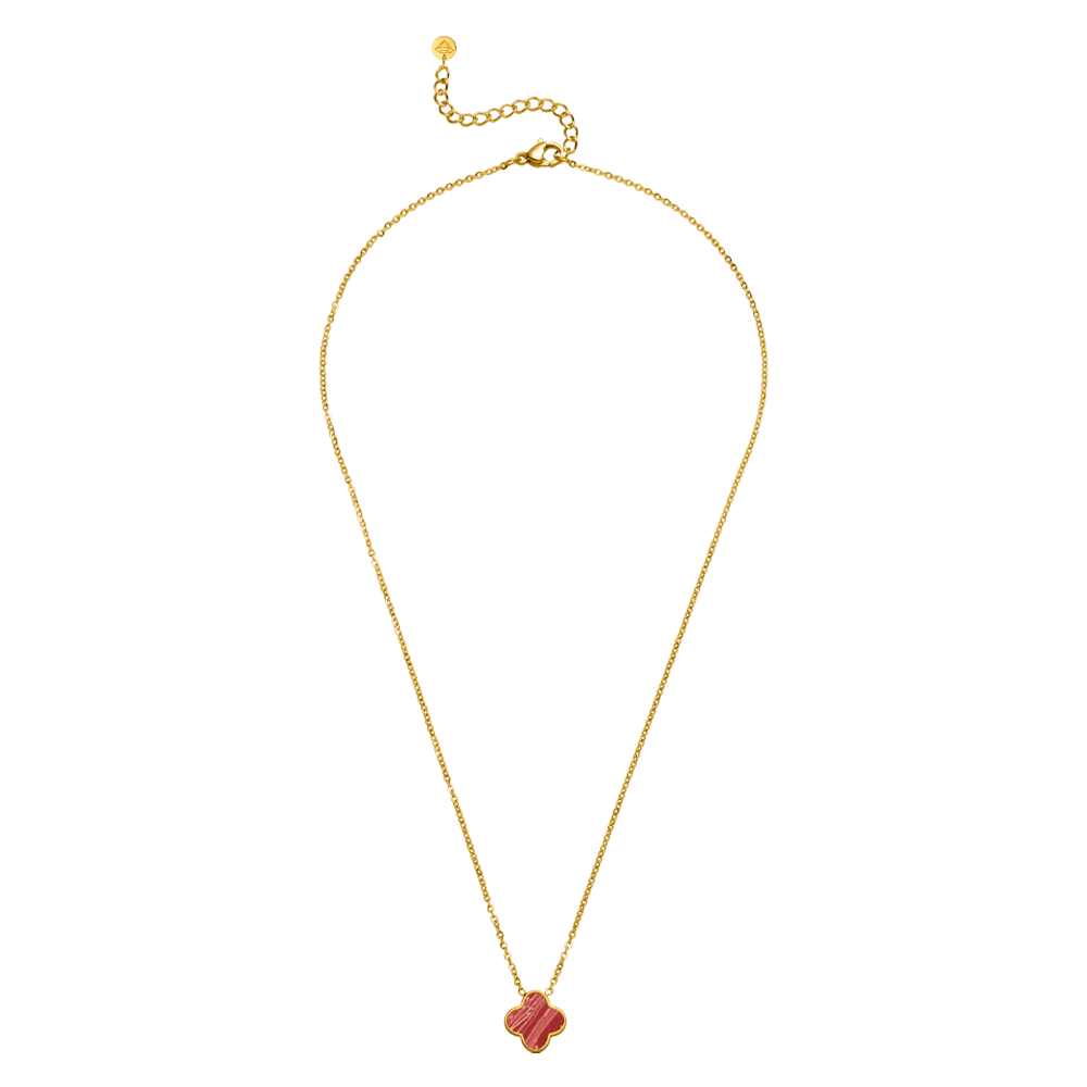 Kleeblatt Kette Rot 18K vergoldet wasserfest Clover