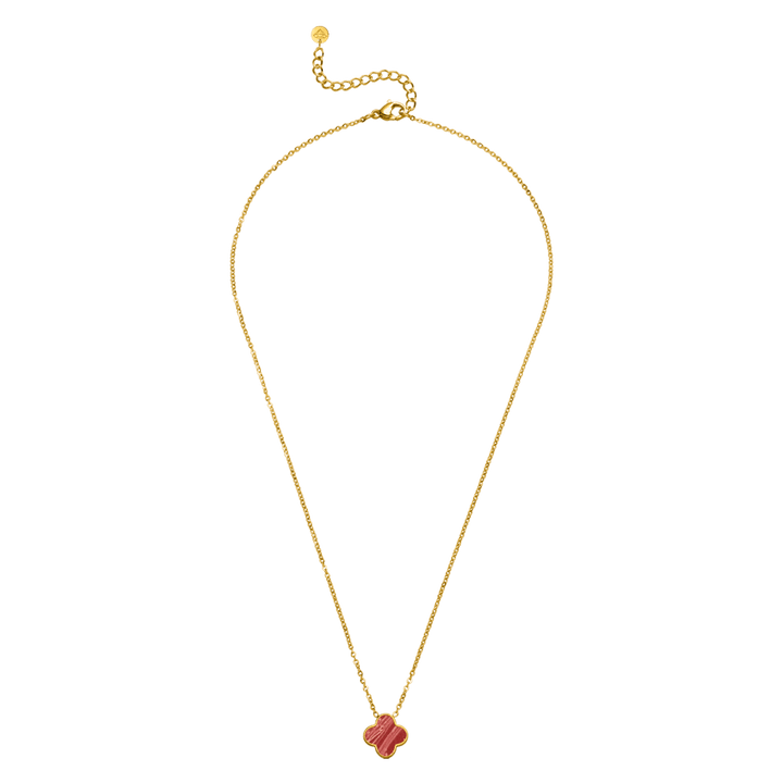 Kleeblatt Kette Rot 18K vergoldet wasserfest Clover