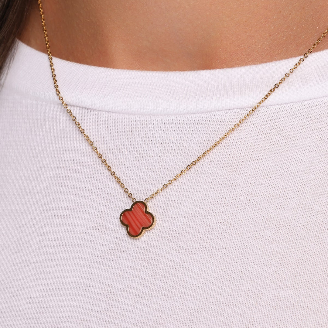 Clover Kette Rot Edelstahl 18K vergoldet wasserfest