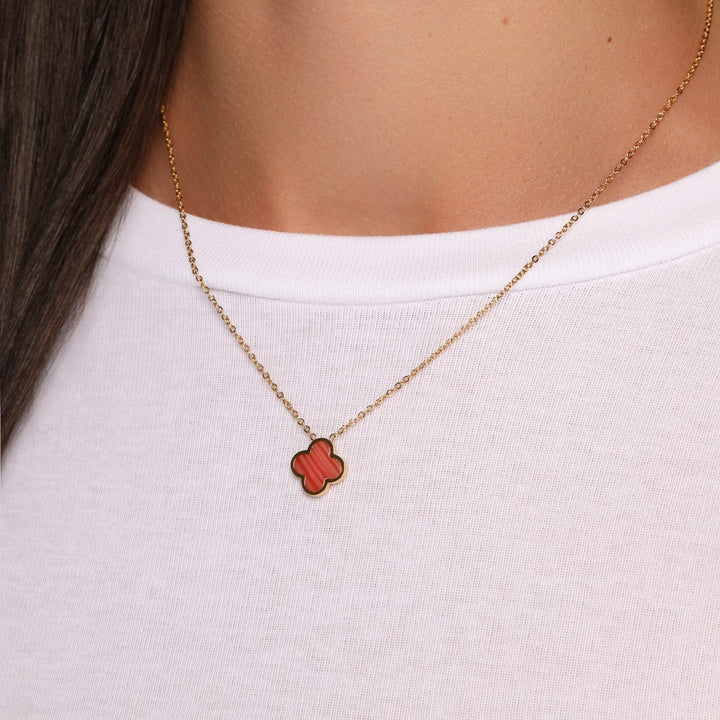 Clover Kette Rot Edelstahl wasserfest Kleeblatt